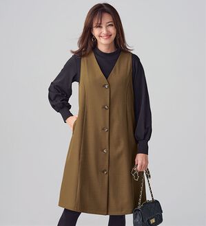 BELLUNA（ベルーナ）の「シワになりにくい！ウーリッシュ素材２ＷＡＹジャンパースカート（その他ワンピース）」｜マスタード