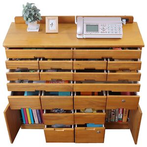 「２口コンセント付　天然木桐製ひきだしいっぱいキャビネット　桐製マルチラック（ラック・棚・本棚）」｜ライトブラウン