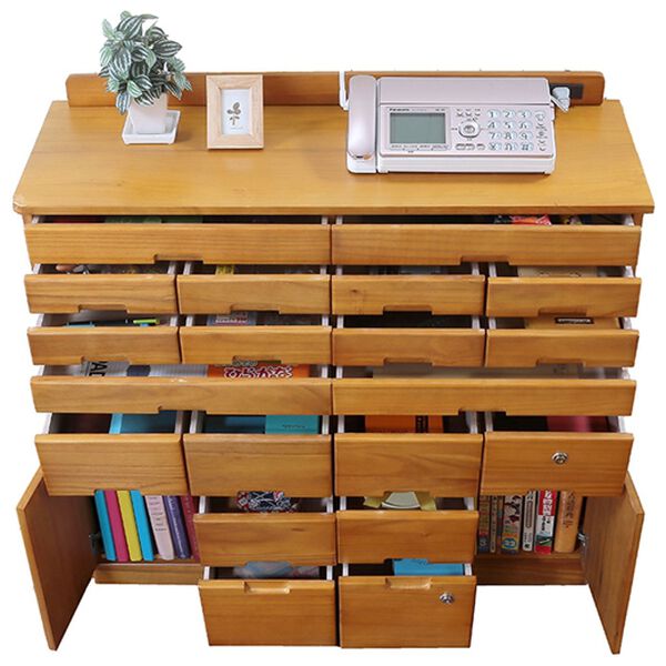 「２口コンセント付　天然木桐製ひきだしいっぱいキャビネット　桐製マルチラック（ラック・棚・本棚）」｜ライトブラウン