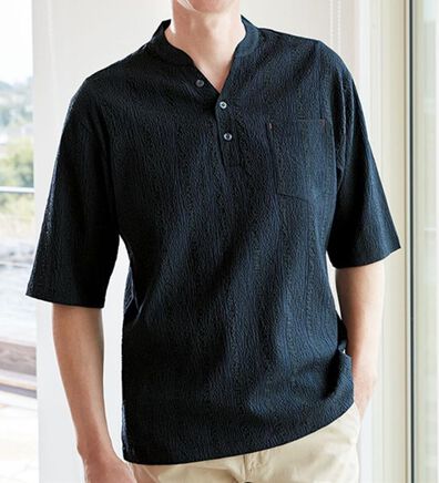 「【２着組】楊柳素材のヘンリーネックシャツ（メンズＴシャツ）」