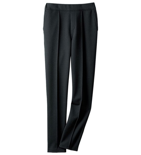 VINNO（ヴィノ）の「美のフィット・カルゼ素材ストレートパンツ　起毛あり　（股下６３ｃｍ・股下６８ｃｍ）（フルレングスパンツ）」｜黒