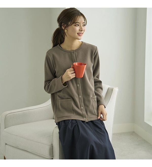 BELLUNA（ベルーナ）の「パチパチしにくい！静電気防止裏フリース配色カーディガン（その他カーディガン）」｜詳細画像