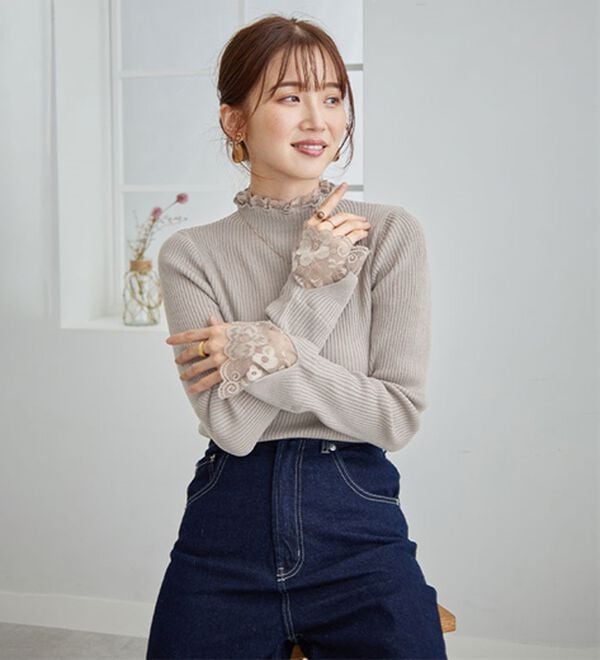 GeeRA（ジーラ）の「【復活】大人可愛い！レースが上品なハイネックニット（ニット・セーター）」｜詳細画像