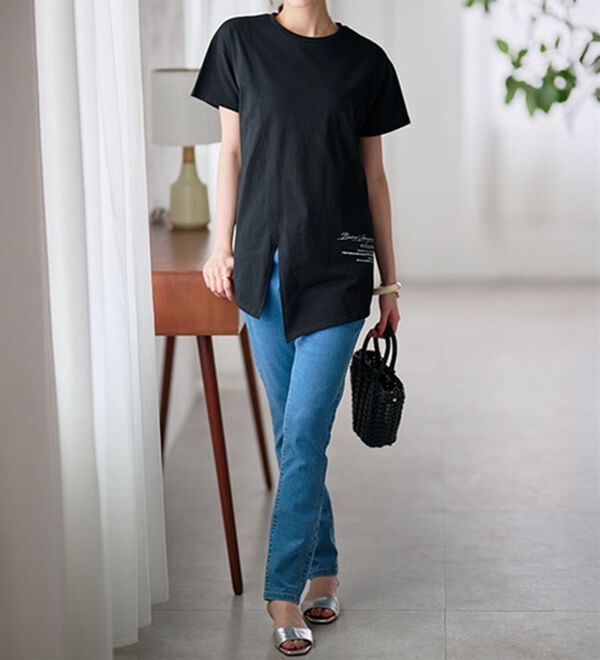 RANAN（ラナン）の「【接触冷感】ロゴプリントチュニックTシャツ（Tシャツ）」｜詳細画像