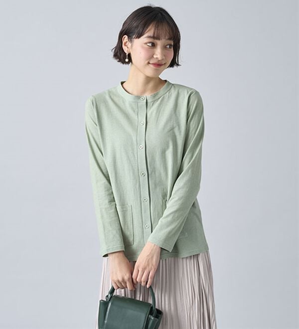 BELLUNA（ベルーナ）の「強撚綿１００％ベーシックカーディガン（その他カーディガン）」｜セージ クルーネック