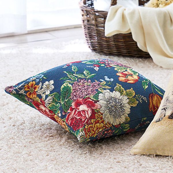 「ポルトガル製ジャカード織クッションカバー（クッション・クッションカバー）」｜ネイビーフラワー
