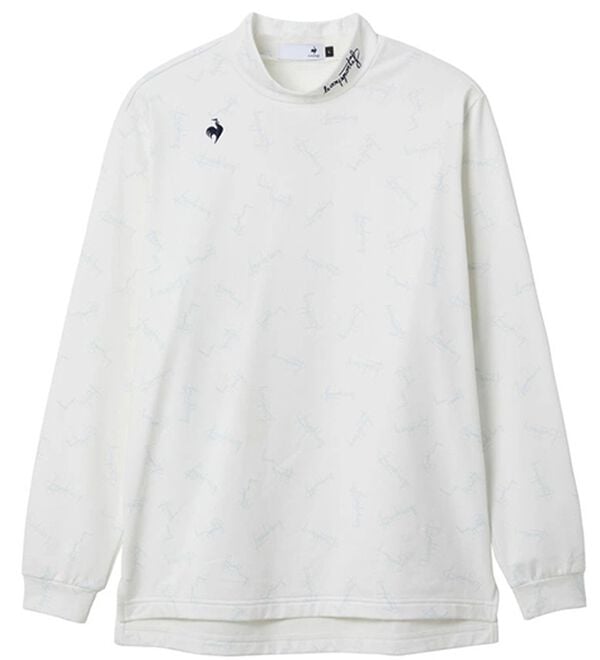 「シーズン柄モックネック長袖シャツ（メンズカットソー）」｜ホワイト