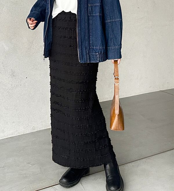 GeeRA（ジーラ）の「すっきりオシャレ見え！ジャカードレースタイトスカート（ロングスカート）」｜詳細画像