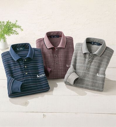 「＜カルビア＞長く着られる柄違い涼やか麻入りポロシャツ（メンズポロシャツ）」