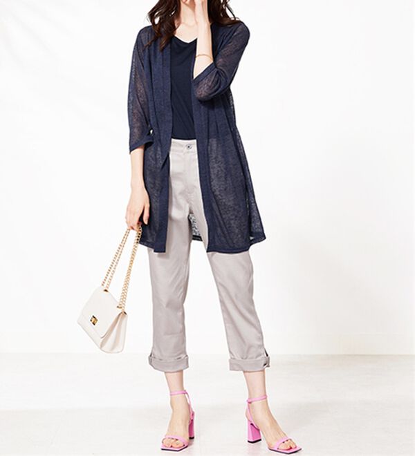 BELLUNA（ベルーナ）の「ヒンヤリ&times;サラリ速乾！綿サテンストレッチ裾リボンクロップドパンツ（クロップドパンツ）」｜詳細画像