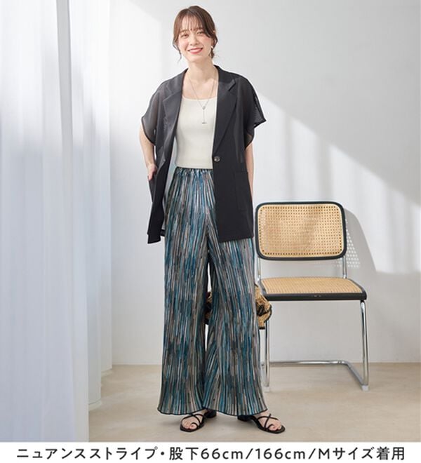 Viola e Viola（ヴィオラ エ ヴィオラ）の「着心地楽ちん！さらっと軽やかプリーツパンツ（フルレングスパンツ）」｜詳細画像