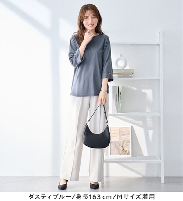 alotta（アロッタ）の「さらっと綿混素材 金ボタンデザインTシャツ（カットソー）」｜詳細画像