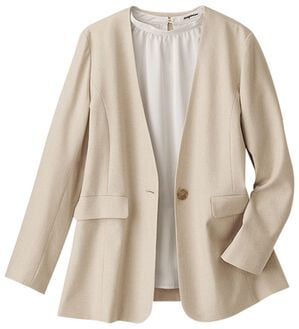 BELLUNA（ベルーナ）の「＜楽スタフィット＞シリーズ（ジャケット・パンツ・ベスト）（フルレングスパンツ）」｜ノーカラージャケット/ベージュ
