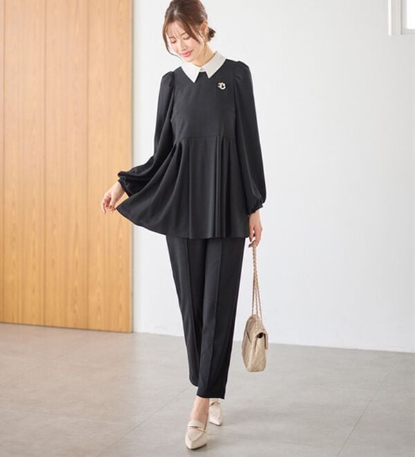 GeeRA（ジーラ）の「【２点セット】２ＷＡＹプリーツ切替ブラウスセットアップ（ブラウススーツ）」｜詳細画像