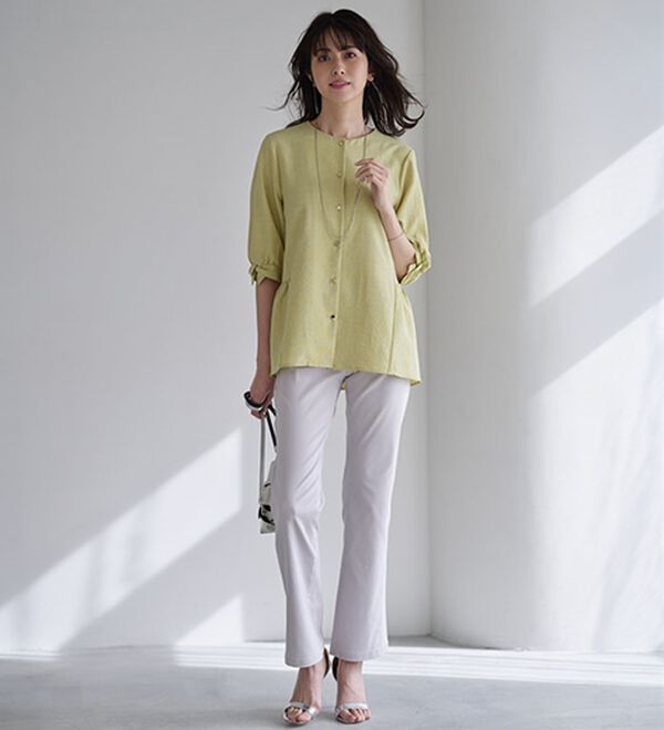 BELLUNA（ベルーナ）の「美脚見せ！冷感ストレッチフレアパンツ（フルレングスパンツ）」｜詳細画像