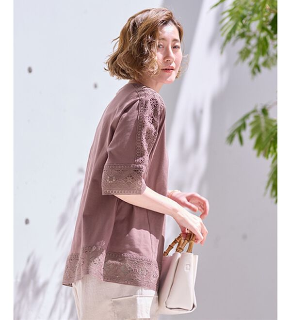 BELLUNA（ベルーナ）の「花柄レース使いデザインプルオーバー（カットソー）」｜詳細画像