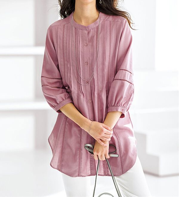 BELLUNA（ベルーナ）の「機能付リネン混ピンタック使いシャツチュニック（チュニック）」｜ローズ