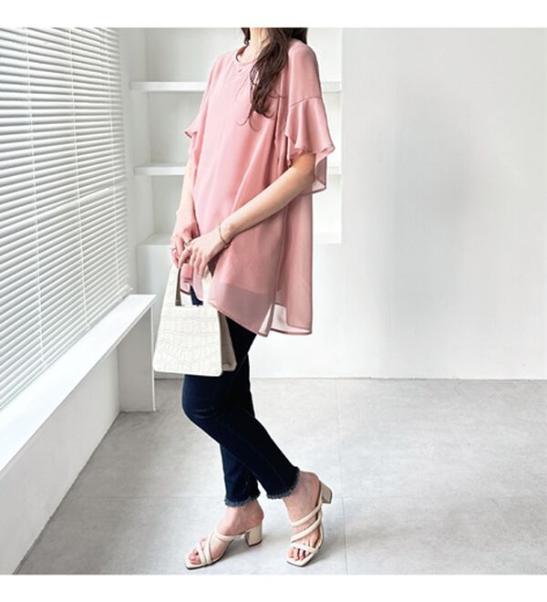 GeeRA（ジーラ）の「【接触冷感】異素材シフォンレイヤードチュニック（チュニック）」｜詳細画像