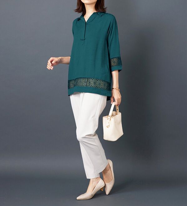 BELLUNA（ベルーナ）の「袖＆裾レースデザインシャツチュニック（チュニック）」｜詳細画像