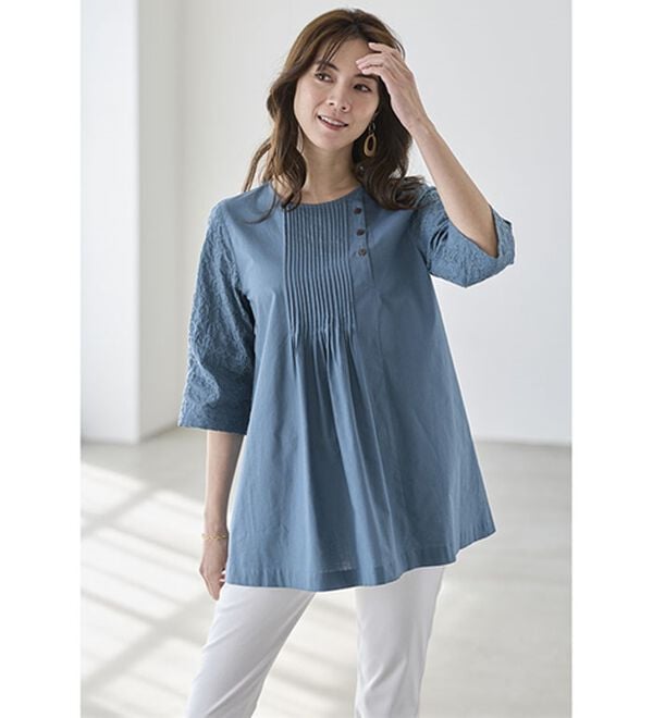 BELLUNA（ベルーナ）の「細見え綿レース使い切替チュニック（チュニック）」｜詳細画像