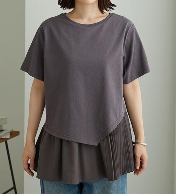 BELLUNA（ベルーナ）の「異素材使い裾アシメデザインチュニック（チュニック）」｜詳細画像