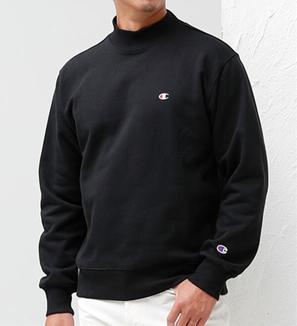 「＜チャンピオン＞モックネック裏起毛トレーナー（メンズトレーナー）」｜ブラック