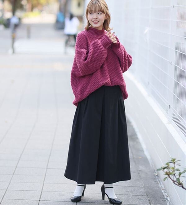 A HAPPY MARILYN（アハッピーマリリン）の「【ＬＬ～６Ｌ】苦しくないバスケット編みチャンキーニット（ニット・セーター）」｜詳細画像