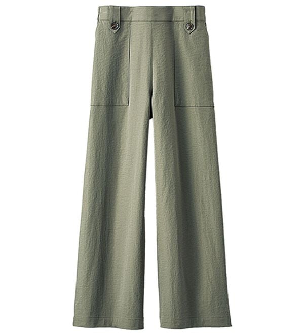 BELLUNA（ベルーナ）の「《快適Ｌａｂ．》サラもち！快適ビンテージ調素材ワイドパンツ（ワイドパンツ・ガウチョ）」｜ライトカーキ