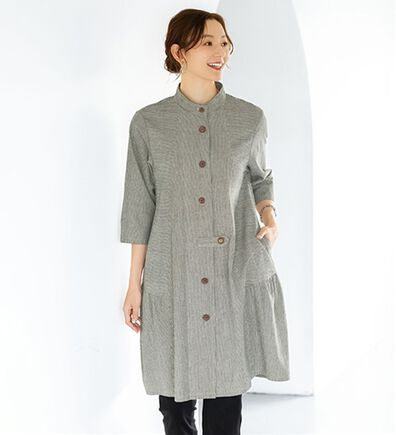 BELLUNA（ベルーナ）の「体型隠してモダンに着こなすストライプ切替コクーンチュニック（チュニックワンピース）」