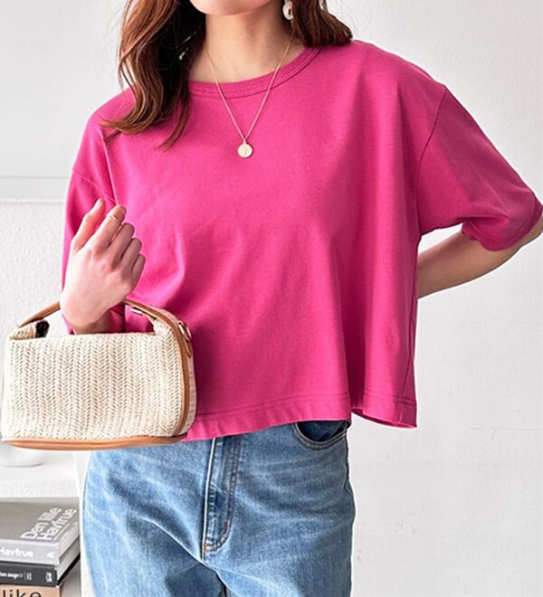 GeeRA（ジーラ）の「綿混素材クロップドＴシャツ（Tシャツ）」｜詳細画像