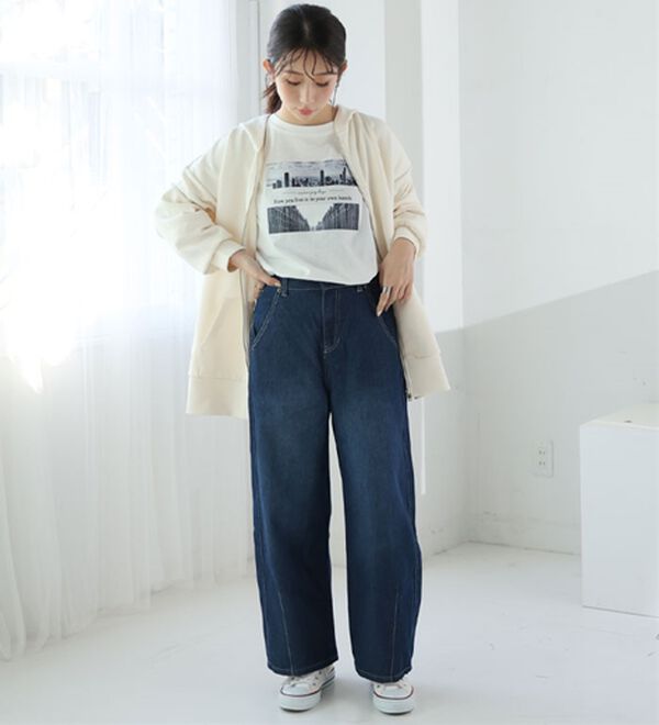 A HAPPY MARILYN（アハッピーマリリン）の「【Ｍ～６Ｌ／選べる丈】太すぎず丸すぎず丁度いい！今ドキバレルデニム（ワイドパンツ・ガウチョ）」｜詳細画像