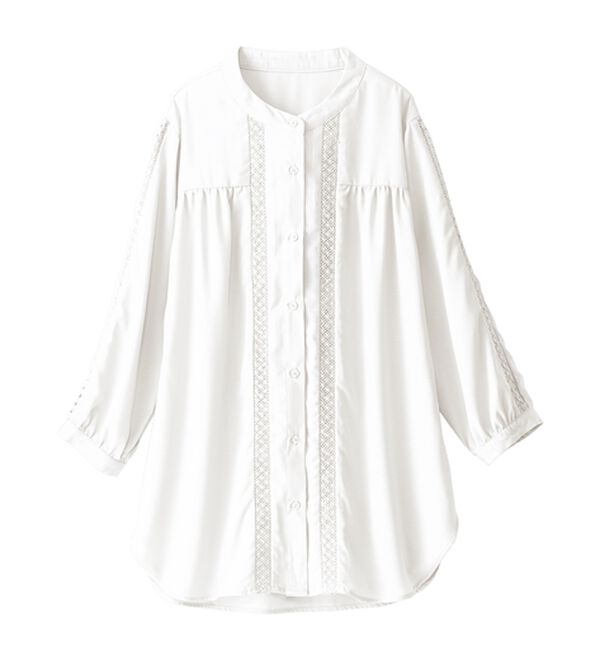 BELLUNA（ベルーナ）の「ビンテージ素材レース使いシャツチュニック（チュニック）」｜詳細画像