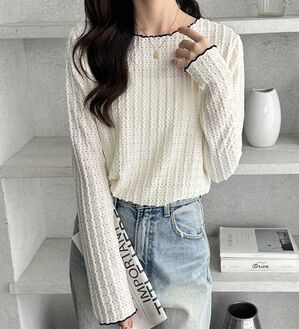 GeeRA（ジーラ）の「表面感配色メローカットソー（カットソー）」｜アイボリー