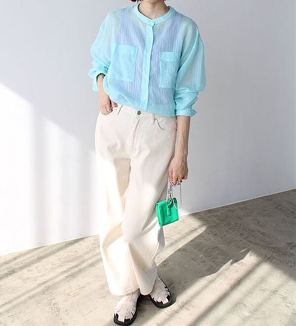 GeeRA（ジーラ）の「シアー素材ストライプマルチウェイシャツ（シャツ）」｜詳細画像