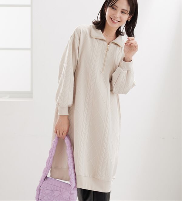 BELLUNA（ベルーナ）の「ケーブル柄ジャカードジップ使いワンピース（その他ワンピース）」｜詳細画像