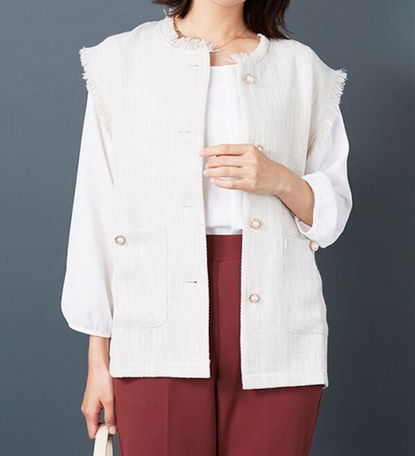 BELLUNA（ベルーナ）の「ツイード調パールボタンデザインベスト（ベスト）」｜詳細画像