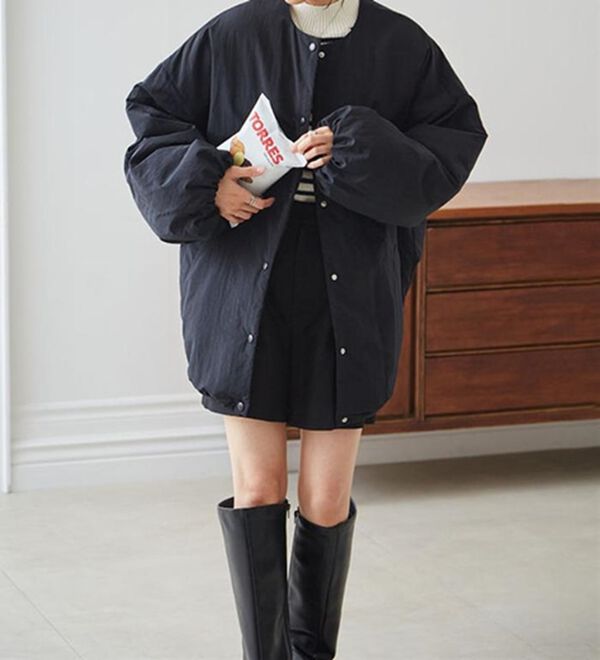 RANAN（ラナン）の「ノーカラーオーバーサイズ中わたブルゾン（ハーフコート）」｜詳細画像