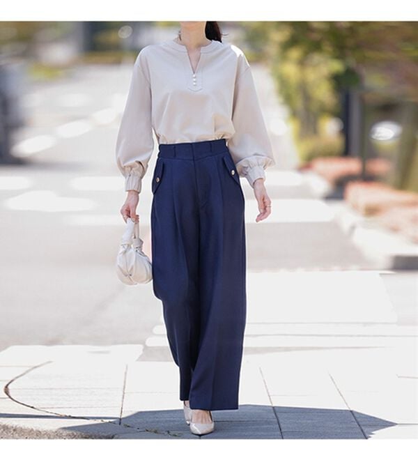 RANAN（ラナン）の「ボタンデザインハイウエストワイドパンツ（フルレングスパンツ）」｜詳細画像