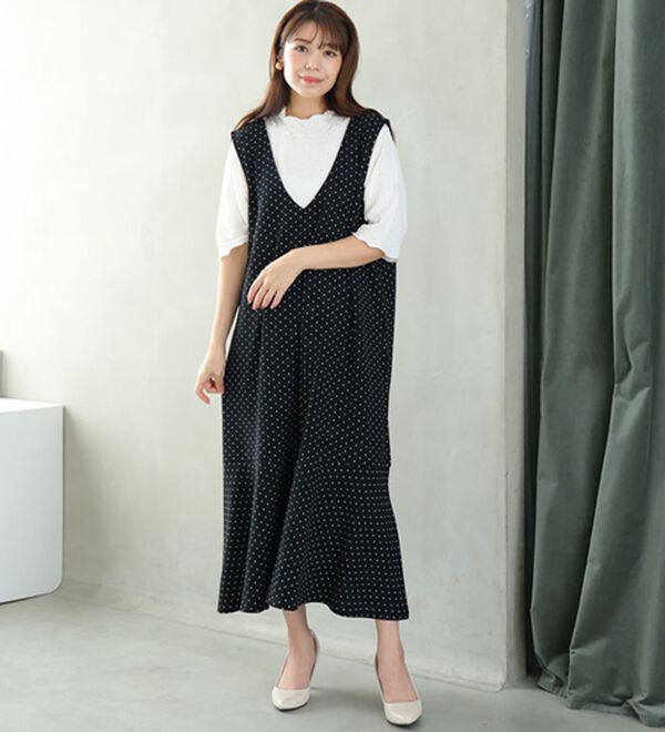 A HAPPY MARILYN（アハッピーマリリン）の「【Ｌ～８Ｌ】選べる丈！リブトップス&times;マーメイドジャンスカ２点セット（アンサンブル）」｜詳細画像