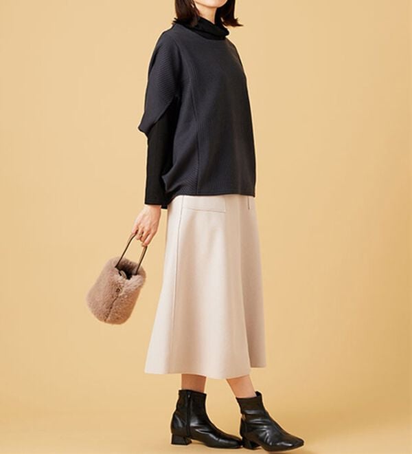 BELLUNA（ベルーナ）の「ふんわりメルトン素材ポケット付スカート（ロングスカート）」｜詳細画像