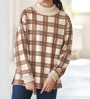 BELLUNA（ベルーナ）の「まるで着る毛布！静電防止付裏ファーニットリブトレーナー（トレーナー・スウェット）」｜アイボリーチェック