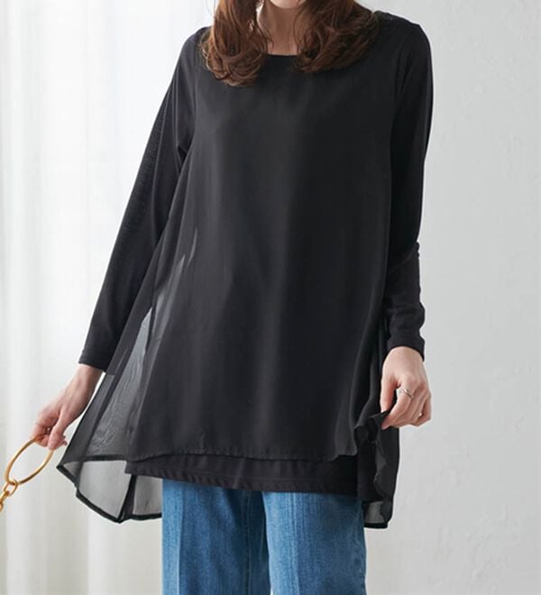 RANAN（ラナン）の「異素材切替フレアーチュニック（チュニック）」｜詳細画像