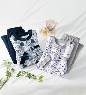 「【２着組】旅行にピッタリ！上品花柄パジャマ（パジャマ・ルームウェア）」｜詳細画像