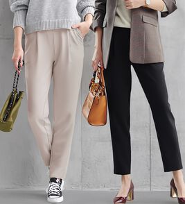 RANAN（ラナン）の「【選べる股下】美脚シルエットタックパンツ（股下６１・６５ｃｍ）（フルレングスパンツ）」