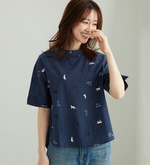 BELLUNA（ベルーナ）の「ネコ&ウサギ刺しゅうブラウス（ブラウス）」｜ネイビー系