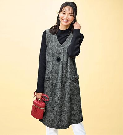 BELLUNA（ベルーナ）の「ツイード調タック使いジャンパースカート（チュニックワンピース）」