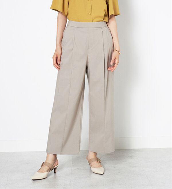 BELLUNA（ベルーナ）の「麻入りストレッチタックワイドパンツ（ワイドパンツ・ガウチョ）」｜グレージュ