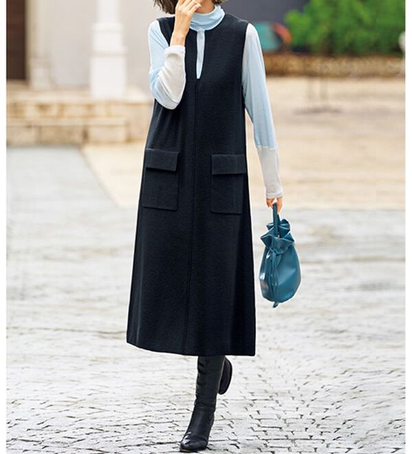 BELLUNA（ベルーナ）の「綿１００％ニットジャンパースカート（ジャンパースカート）」｜ブラック