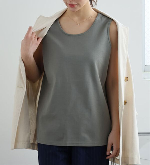 A HAPPY MARILYN（アハッピーマリリン）の「【Ｍ～８Ｌ／選べる裾】【接触冷感・吸水速乾】さらさらタンクトップ（タンクトップ・キャミソール）」｜カーキ