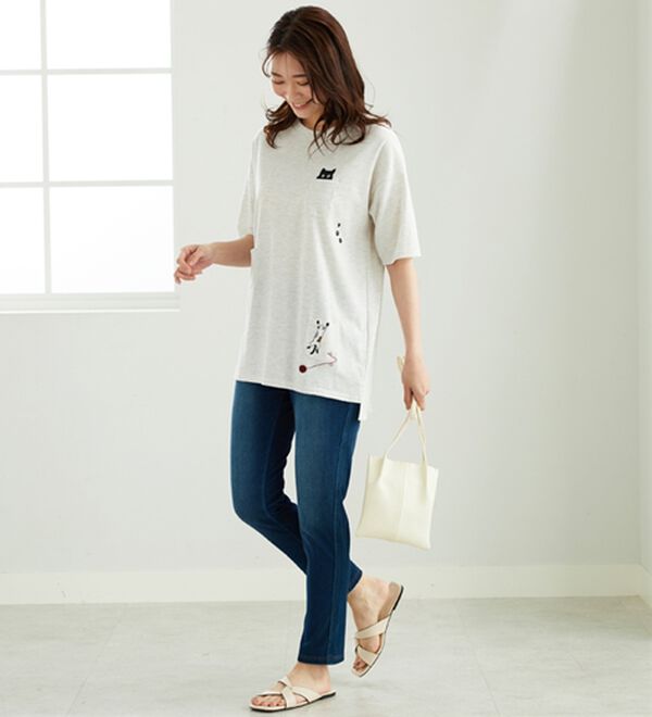 BELLUNA（ベルーナ）の「ネコ刺しゅうビッグプルオーバー（カットソー）」｜詳細画像